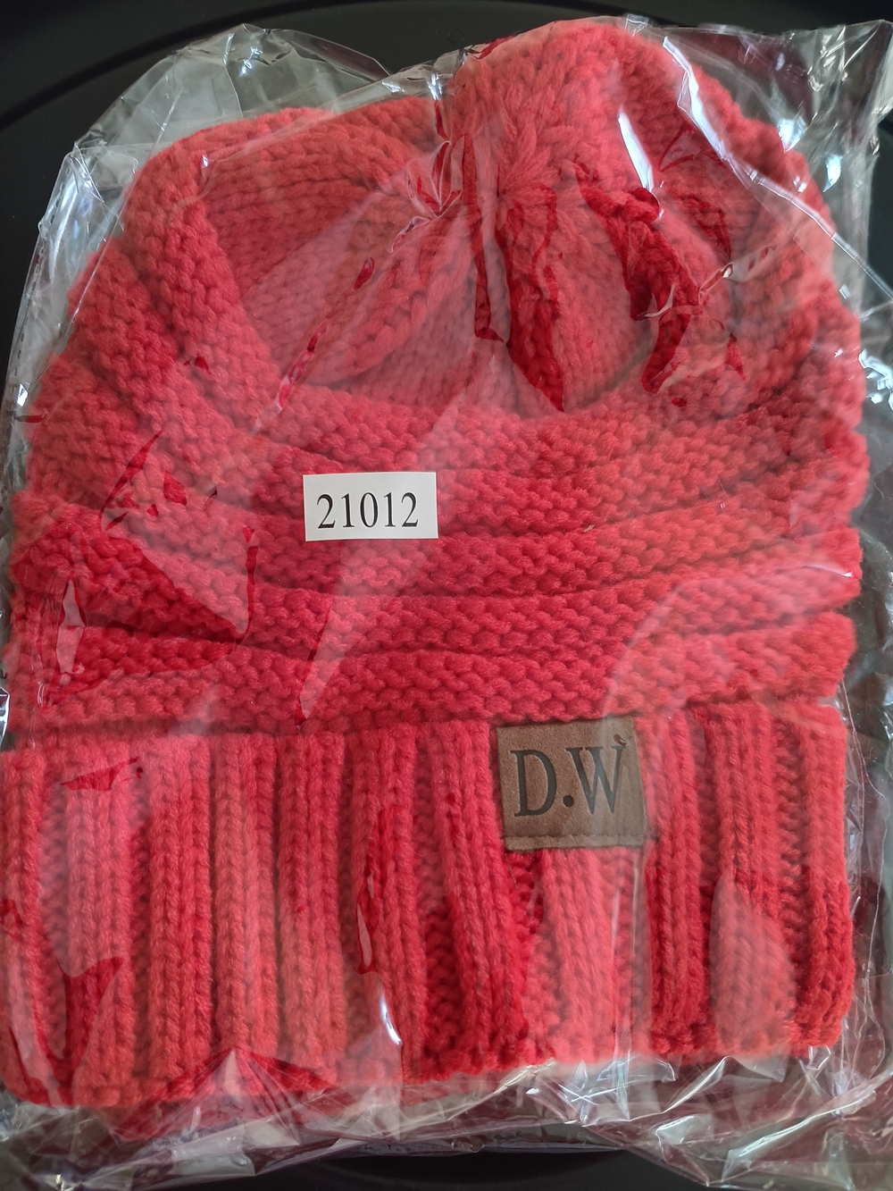 Women’s Red Knit Pom Beanie Hat